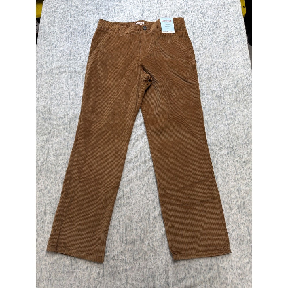Cat &‎ Jack Boys Brown Straight Corduroy Pants Adjustable Waist Reinforc Knee 16